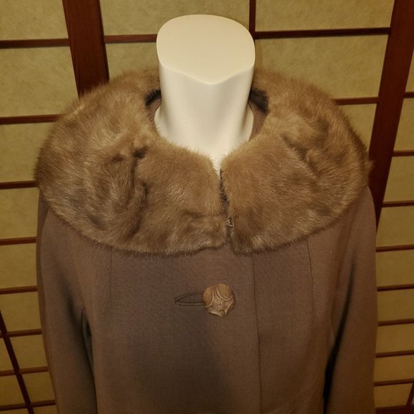 Vintage Mod 50s-60s Wool Midi Swing Coat with Mink Fur Collar Gray Sz S/M - Picture 6 of 7